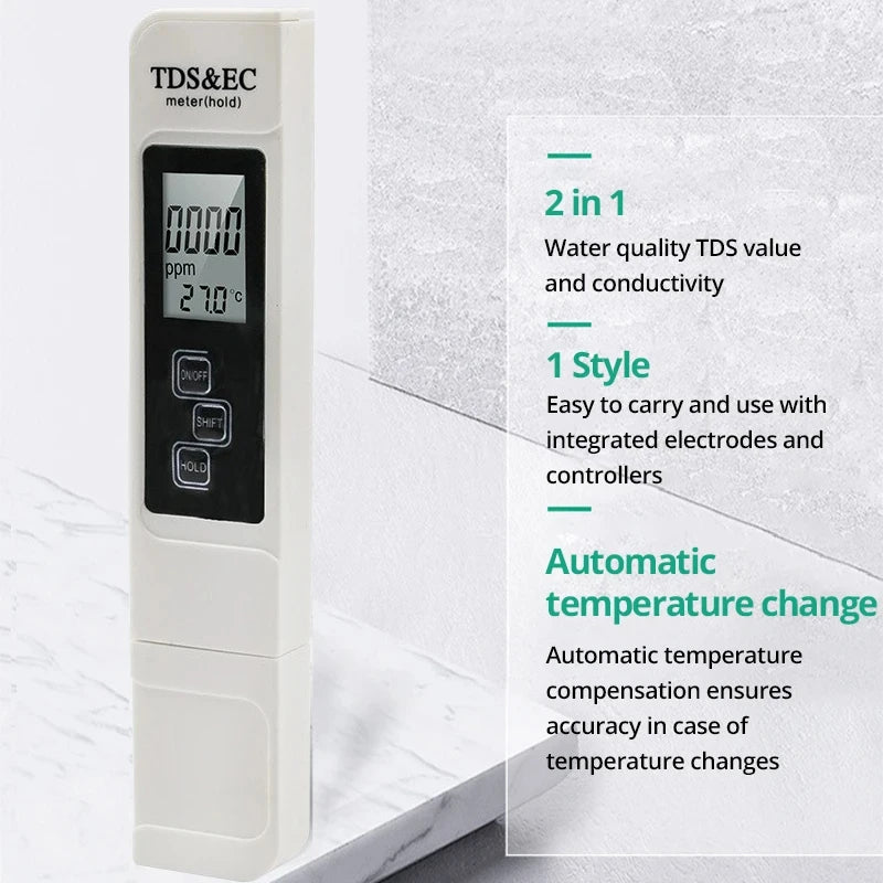 Handheld TDS Water Tester – Digital High-Precision Water Quality Meter with Large LCD, Portable for Tap & Purified Water