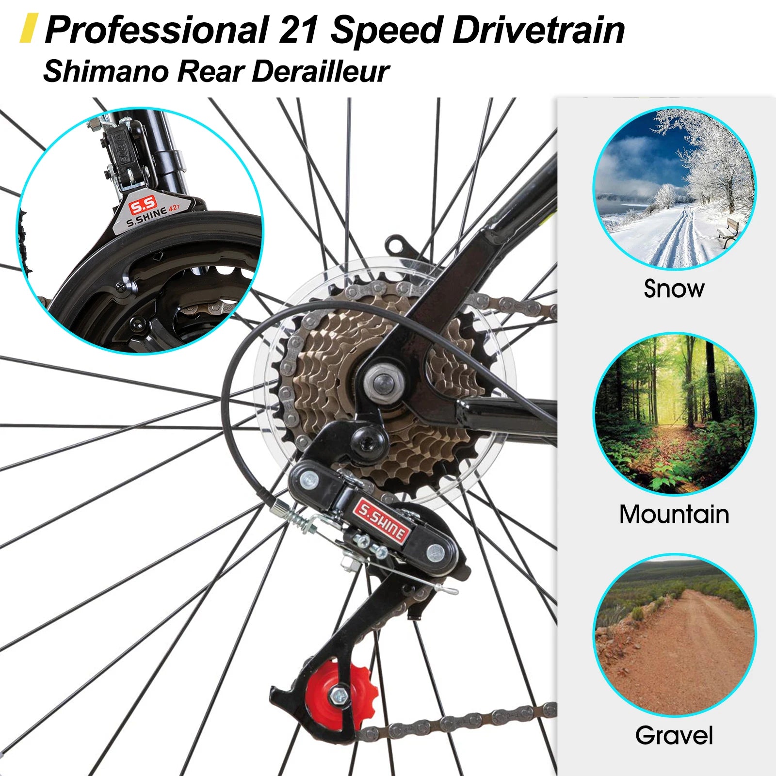 Unisex 24-inch & 26-inch Mountain Bike, 21-Speed, Chromoly Steel Frame, Dual V-Brake