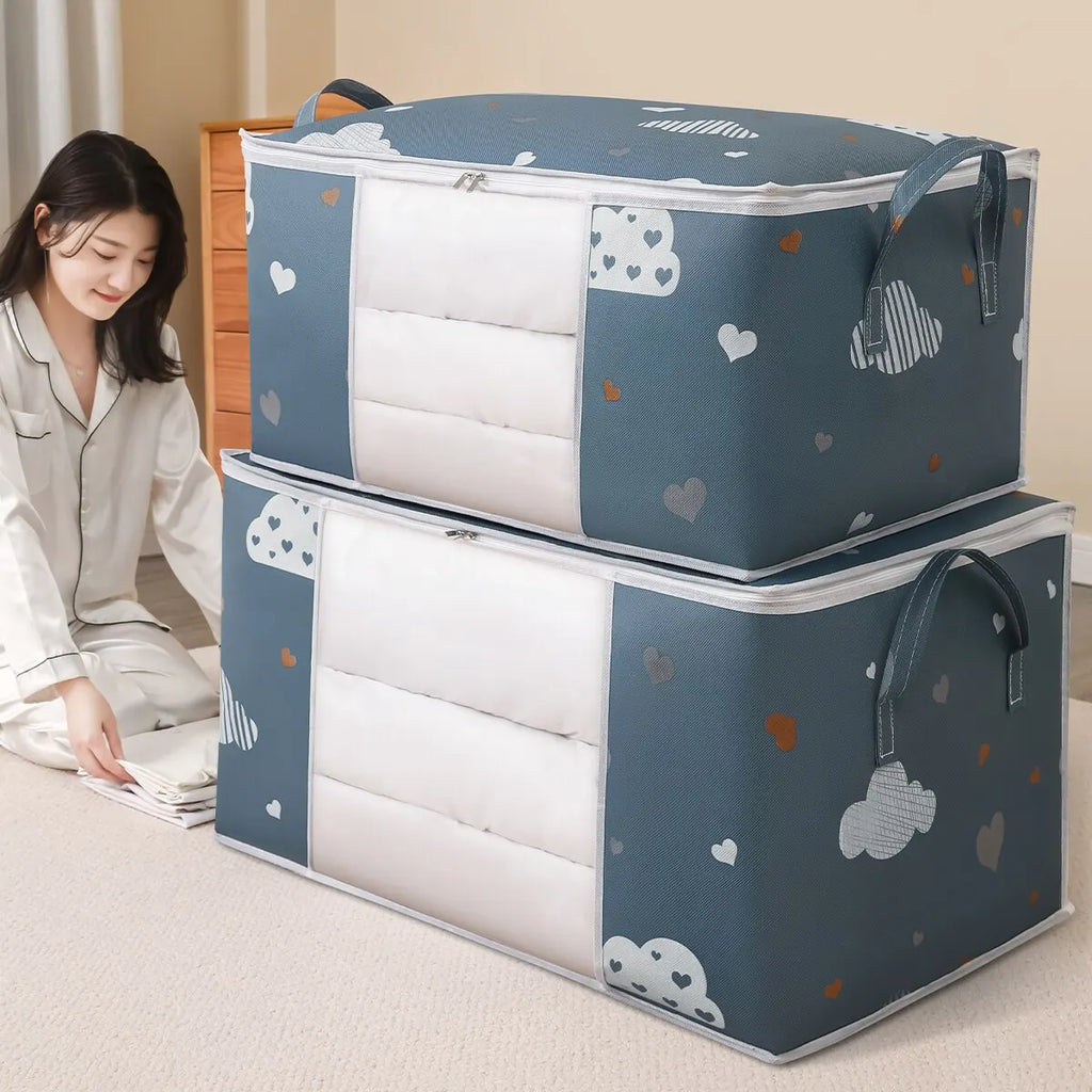 Foldable Large Capacity Clothes Storage Bag Organizer – Reinforced Handle & Sturdy Zipper | Medium 55×35×25 cm / Large 60×40×30 cm