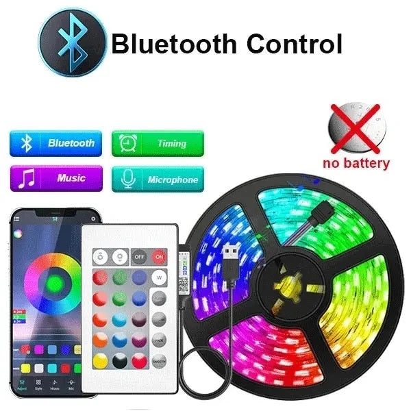 5V USB RGB LED Strip Light – Adhesive RGB Tape with Remote, WiFi & Bluetooth Controllers, Lengths 1m–30m (3.3ft–98.4ft)