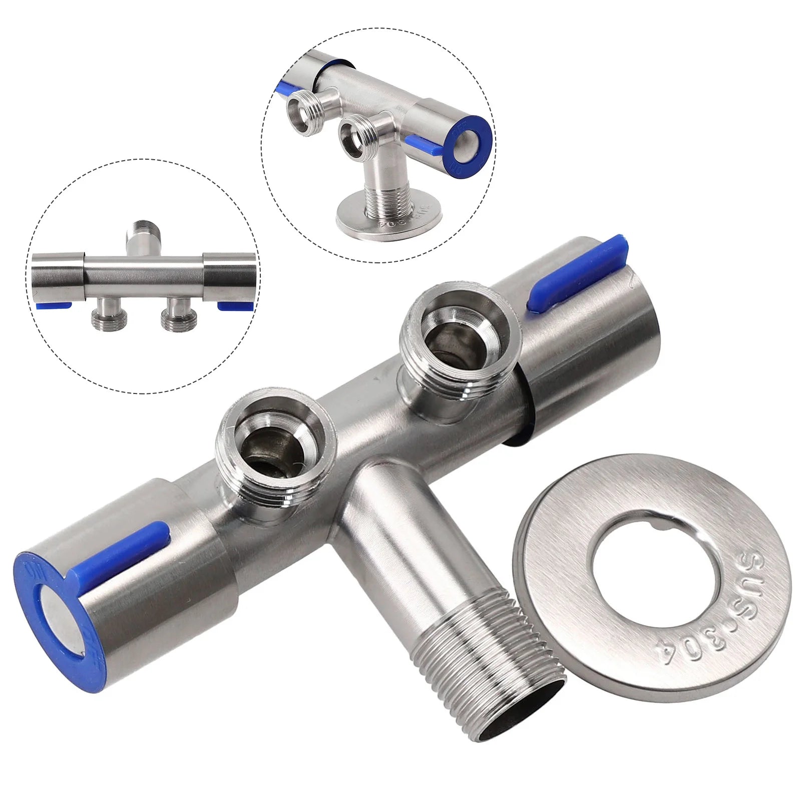 Double Outlet Stainless Steel Deck-Mount Faucet - 2-Way Washing Machine & Bathroom Tap, Double Handle Brushed Finish