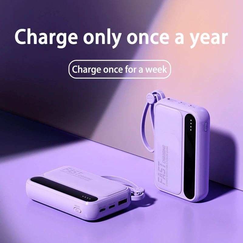 4-in-1 50000mAh Portable Power Bank with Built-in Cables & LED Digital Display — Universal Charger for Smartphones & Tablets