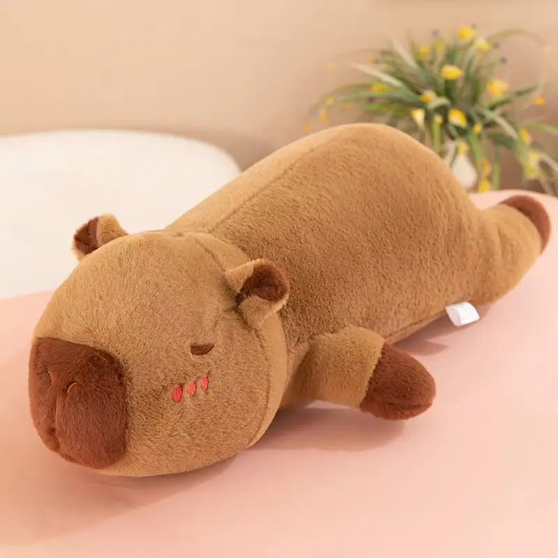 Kawaii Giant Capybara Plush Pillow – 60/80/100cm (24/32/39 in) Lying Stuffed Animal with Wings, Brown Orange Cushion for Home Decor