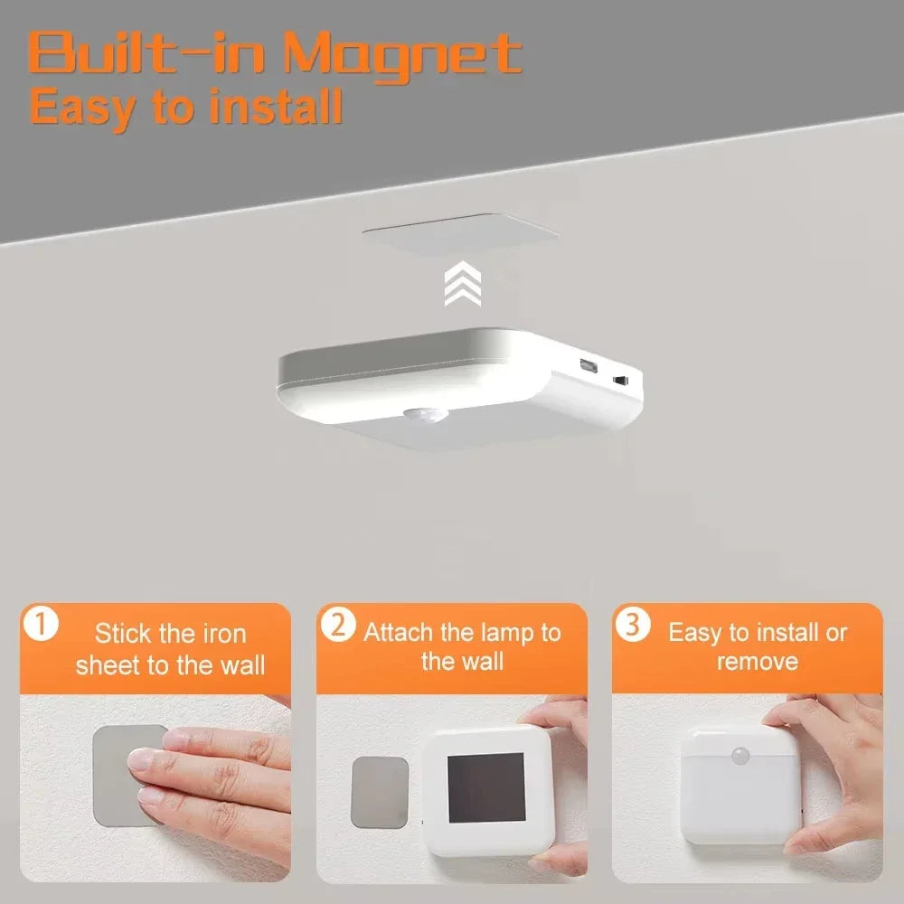USB Rechargeable Motion Sensor Night Light – Warm/Cool LED with Magnetic Mount for Bedroom Hallway Closet Stairs
