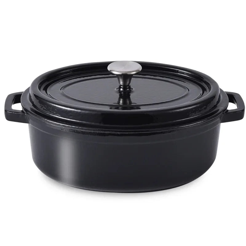 Oval Enamel Cast Iron Dutch Oven 31 cm (12.2 in) with Glass Lid - Nonstick Oval Casserole Pot