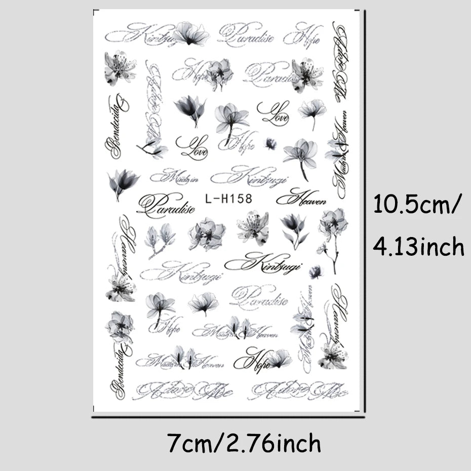 Punk Gothic Letter Nail Stickers Metallic Y2K Retro Nail Charms 3-Pack