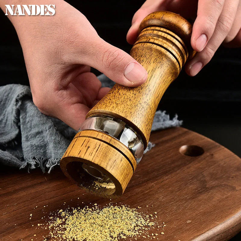6.7-Inch (17 cm) Manual Pepper Grinder – Rubberwood & Acrylic Salt & Pepper Mill, Adjustable Ceramic Grinder, Refillable Spice Shaker