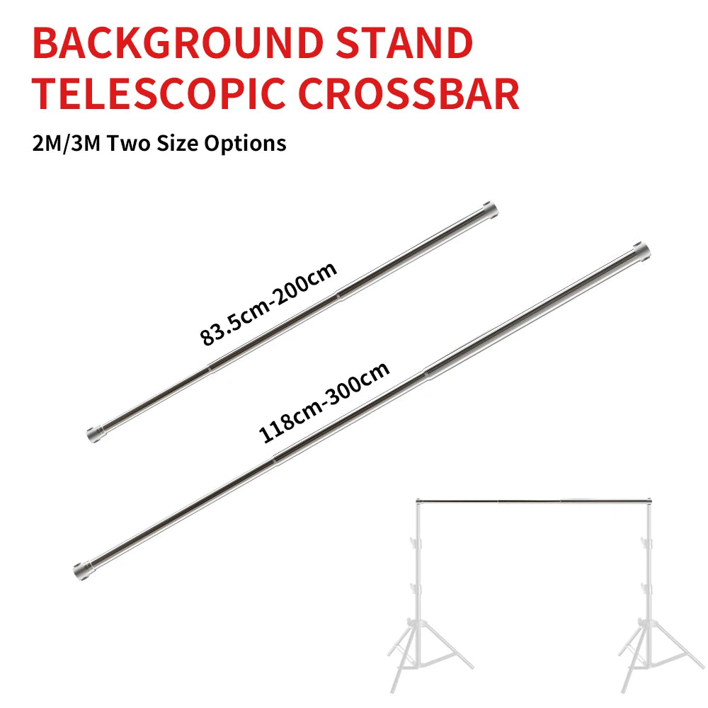 Universal Telescopic Background Crossbar 2m/3m (6.6 ft/9.8 ft) Adjustable Photography Backdrop Stand Boom
