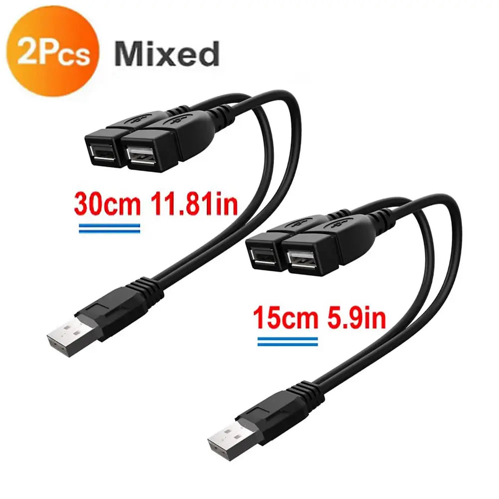 USB 2.0 Y Splitter Cable 1 Male to 2 Female — Data & Charging, 5.9 in (15 cm) or 11.8 in (30 cm) for PC & Car
