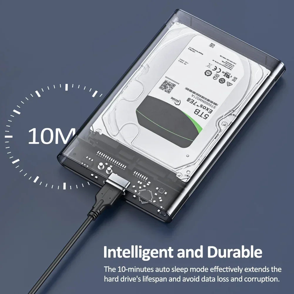 USB 3.0 2.5-Inch (63.5 mm) Transparent HDD/SSD Enclosure — SATA to USB 5Gbps, Tool-Free
