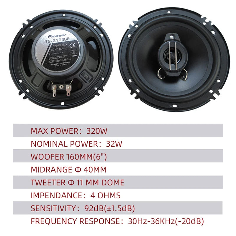 Pair 6-Inch (160mm) 3-Way Coaxial Car Speakers — 320W Peak Each, Full-Range HiFi Universal Fit