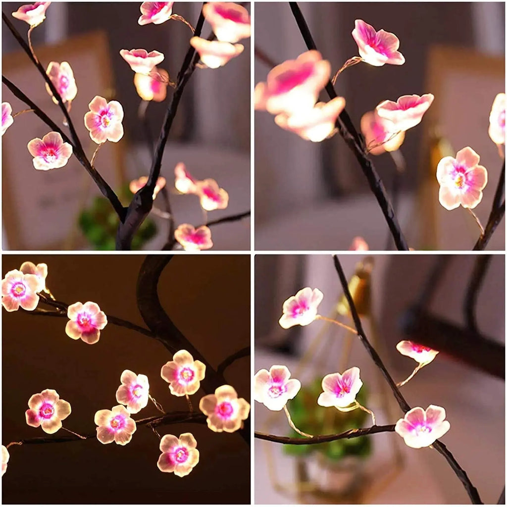 Cherry Blossom Bonsai LED Table Lamp 19.7in (50cm) USB or 3×AA Battery Powered Touch Sensor Night Light Tabletop Decorative Tree
