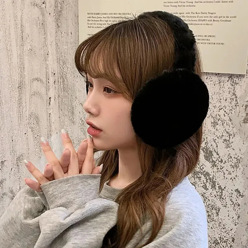 Plush Faux Fur Earmuffs Unisex Winter Ear Warmers for Outdoor Cold Protection - Solid Color (7.09 x 7.48 in / 18 x 19 cm)