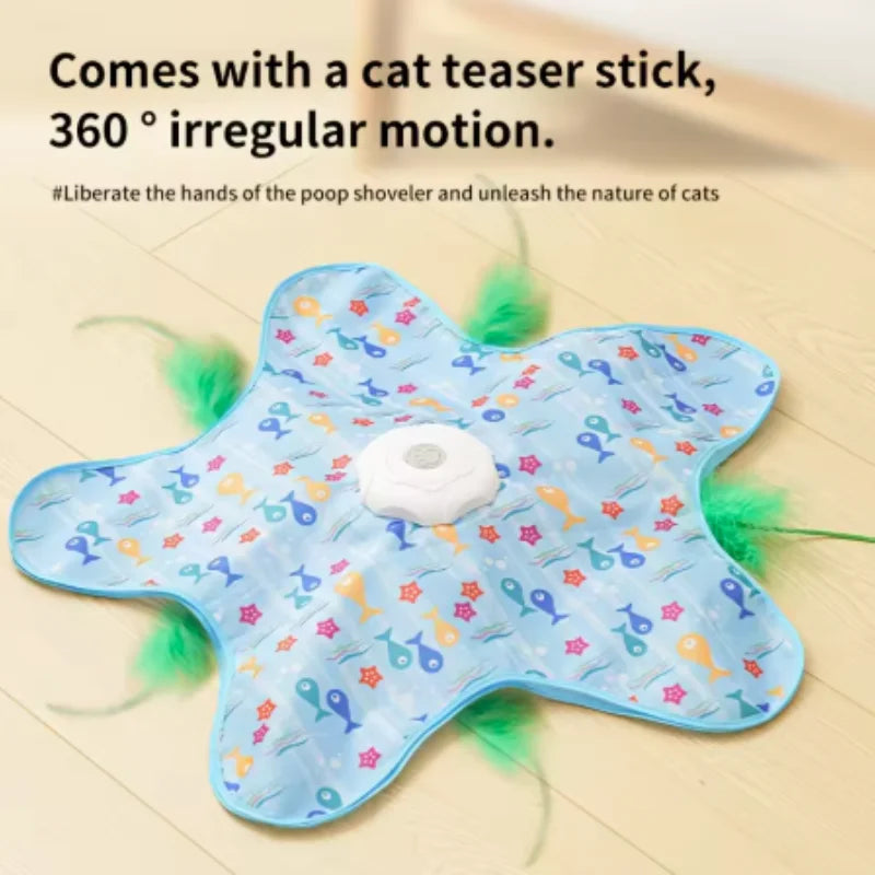Interactive Hide-and-Seek Cat Toy - Motion-Activated Squeaky Mouse with Concealed Feathers, Waterproof Kitten Teaser