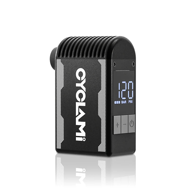 120 PSI (8.3 bar) Mini Cordless Electric Bike Pump – Portable Tire Inflator with Digital Display for Presta & Schrader Valves (FV/AV) – MTB Road Cycling