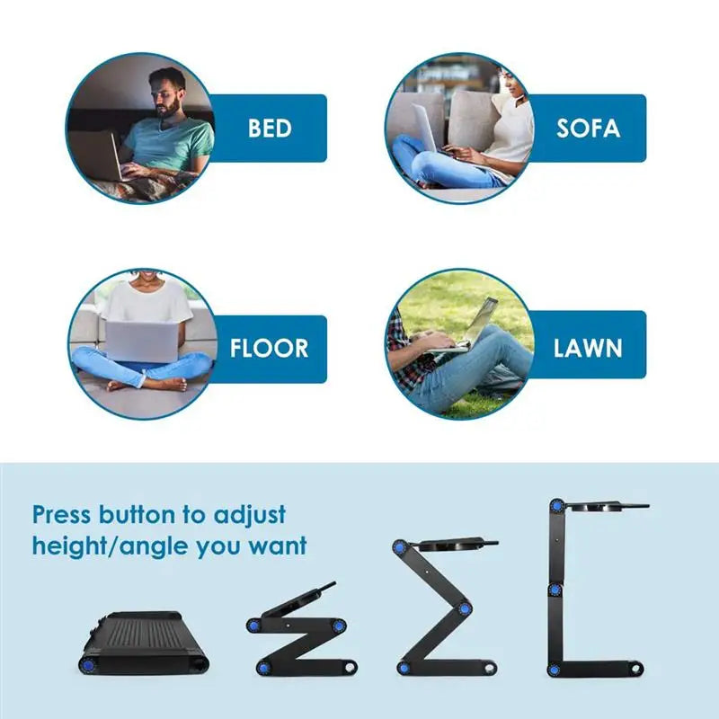 Adjustable Aluminum Laptop Desk with Mouse Pad – Portable Ergonomic Bed & Sofa Lapdesk, Fits 13–17 in (33–43 cm) Laptops