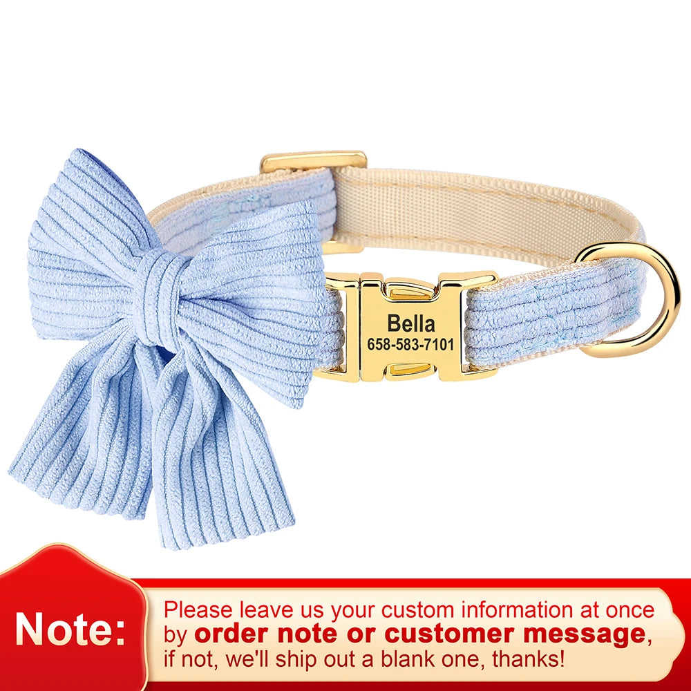 Personalized Dog Collar with Large Bow Tie - Adjustable ID Collar with Free Engraving for Small, Medium, Large Dogs and Cats