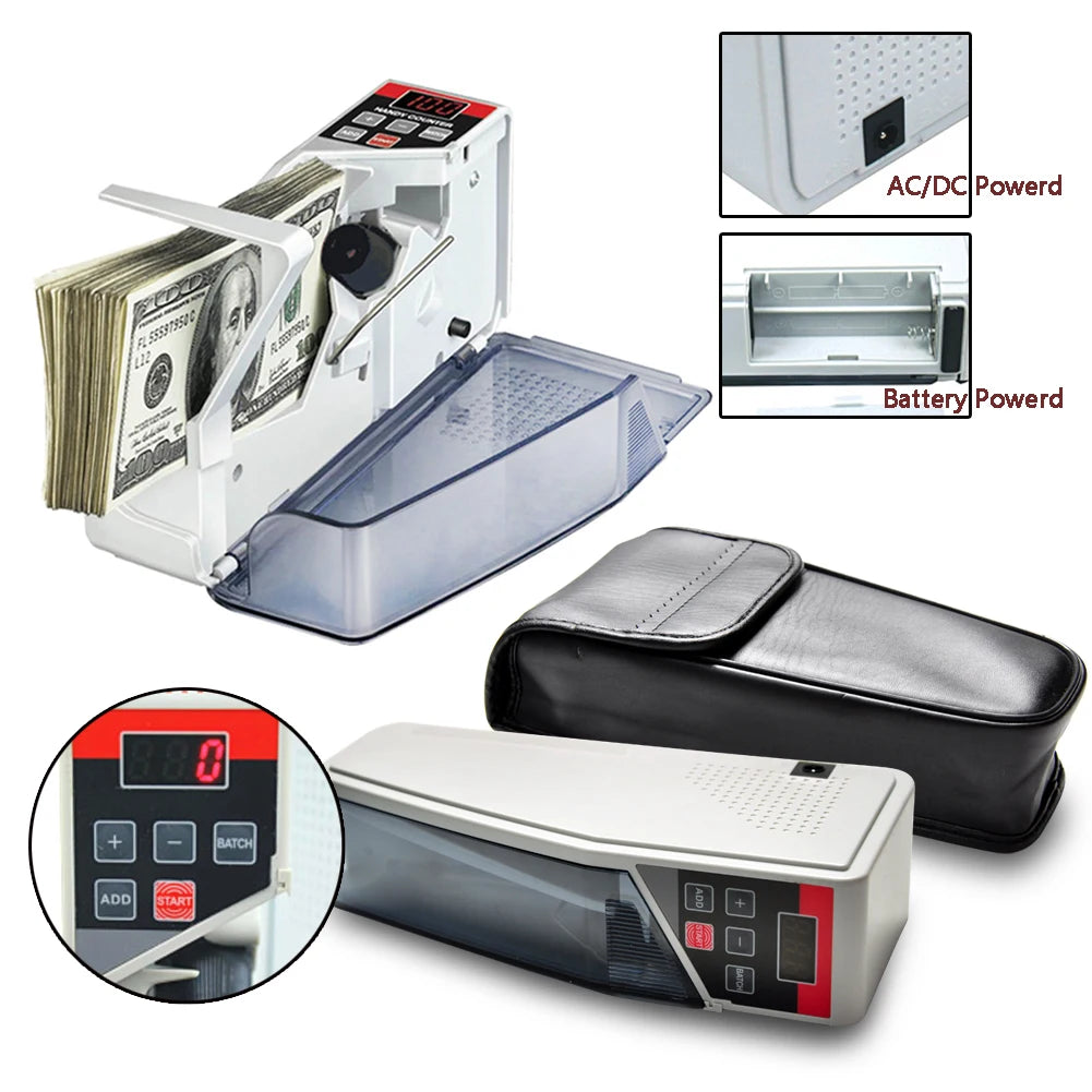 Portable Mini Money Counter for Bills & Banknotes – EU Adapter & Battery-Powered