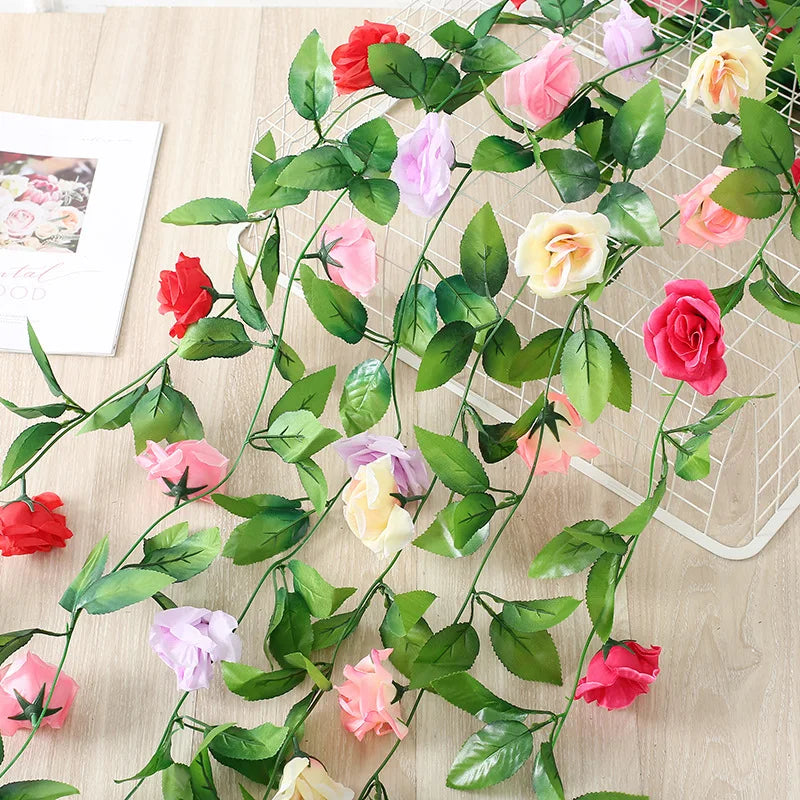 250 cm (98.4 in) Rose Artificial Flower Garland – Faux Rose Vine for Wedding, Christmas, Home & Garden Arch Decor