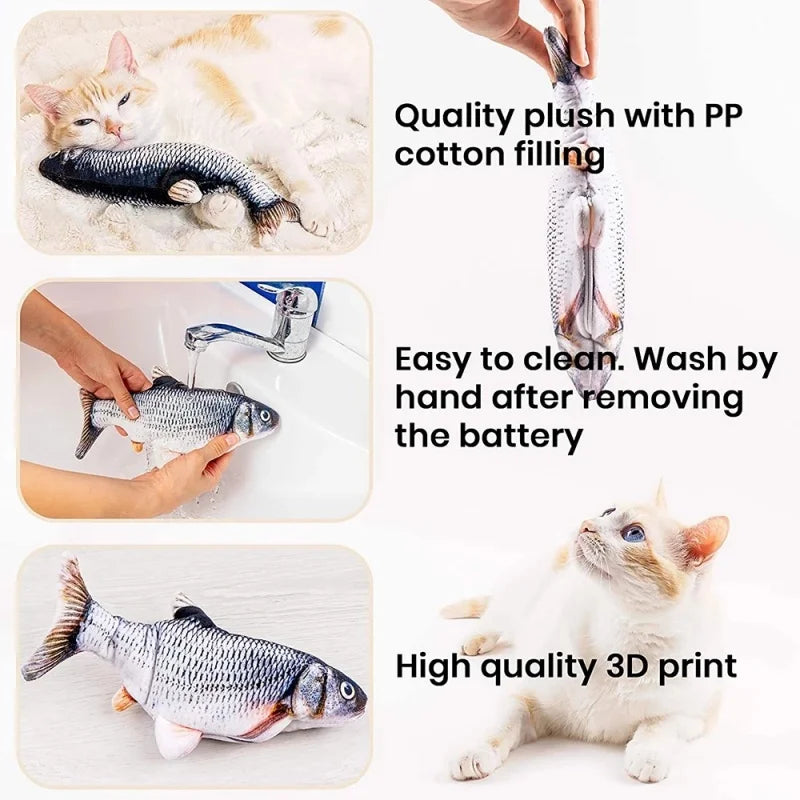 USB Rechargeable Interactive Swinging Fish Cat Toy – 11 x 6 in (28 x 15 cm) for Cats & Small Pets