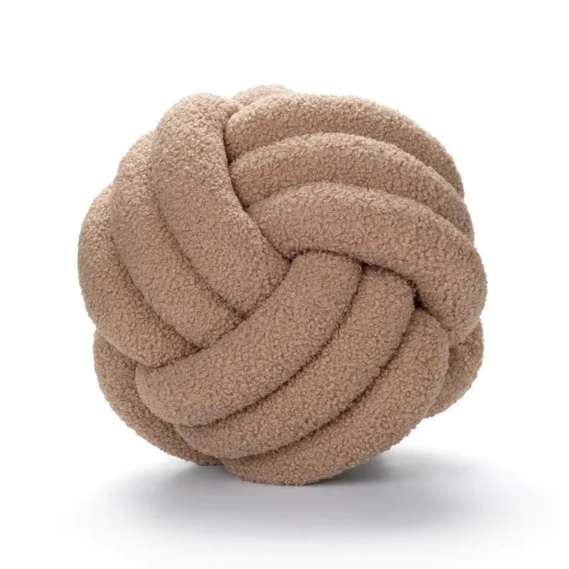 Aesthetic Knotted Ball Plush Cushion - Nordic Round Throw Pillow for Sofa & Bed, 22/28 cm (8.7/11 in)