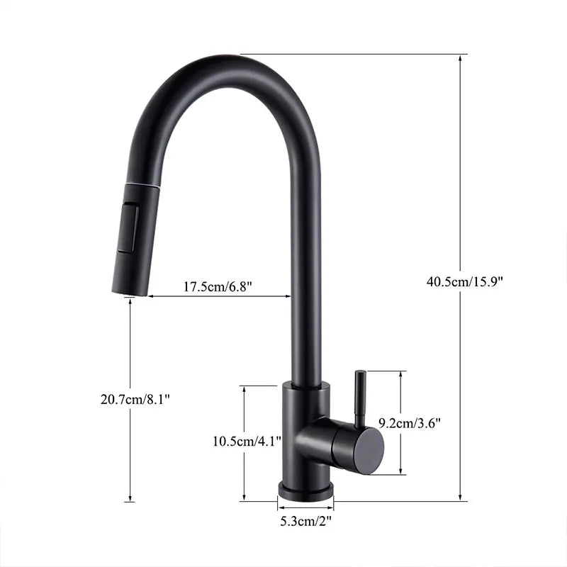 Black Pull-Out Kitchen Faucet Single-Handle Two-Function Deck-Mounted Mixer Hot and Cold