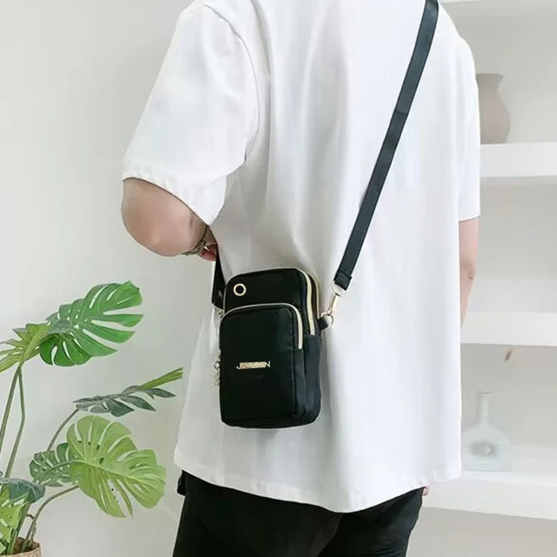 Women's Mini Crossbody Bag – Vertical Wrist Wallet & Phone Pouch, Nylon Zipper Purse