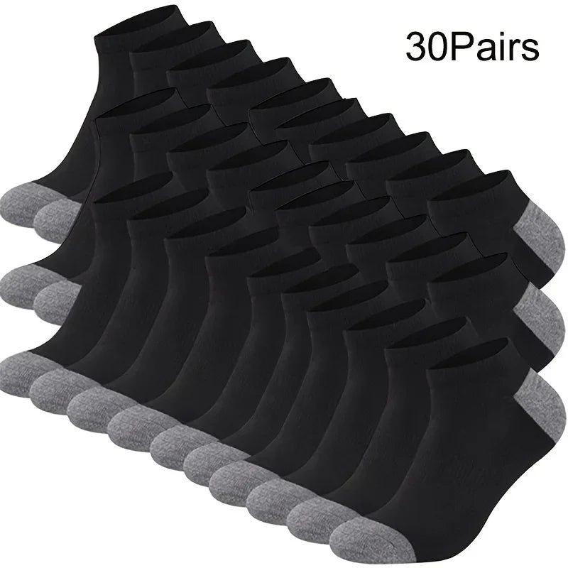 10/20/30-Pack Men's Color Block Boat Socks - Breathable Low-Cut Ankle Socks for Sneakers