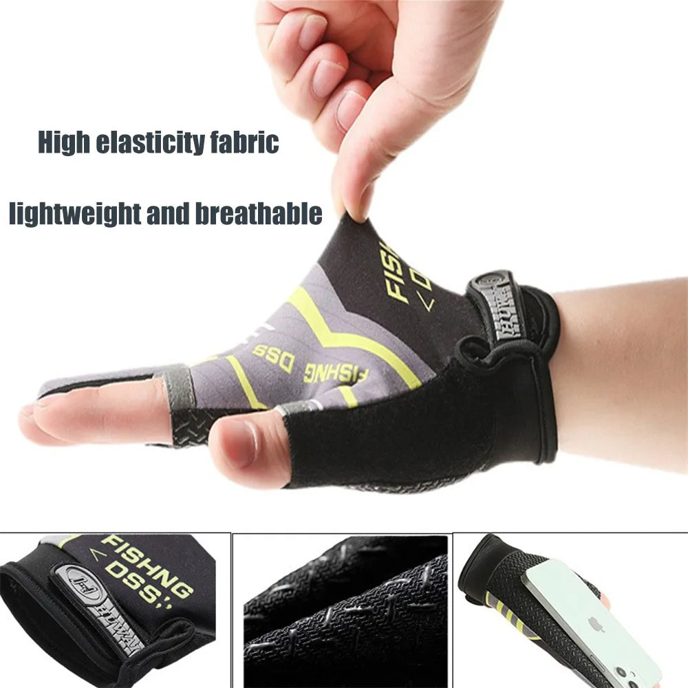 Half-Finger Fishing Gloves Fingerless Anti-Slip Outdoor Gloves for Anglers and Bikers