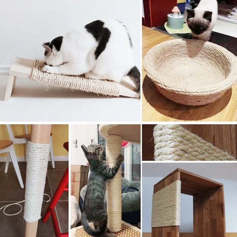 Natural Sisal Cat Scratching Rope for Cat Trees and Posts — 4mm/6mm x 10/20/50m (33/66/164ft)