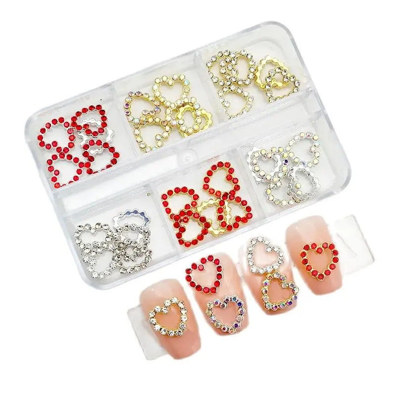 6-Grid Nail Rhinestone Kit – Saturn, Planet & Cross Crystal Nail Charms for Nail Art
