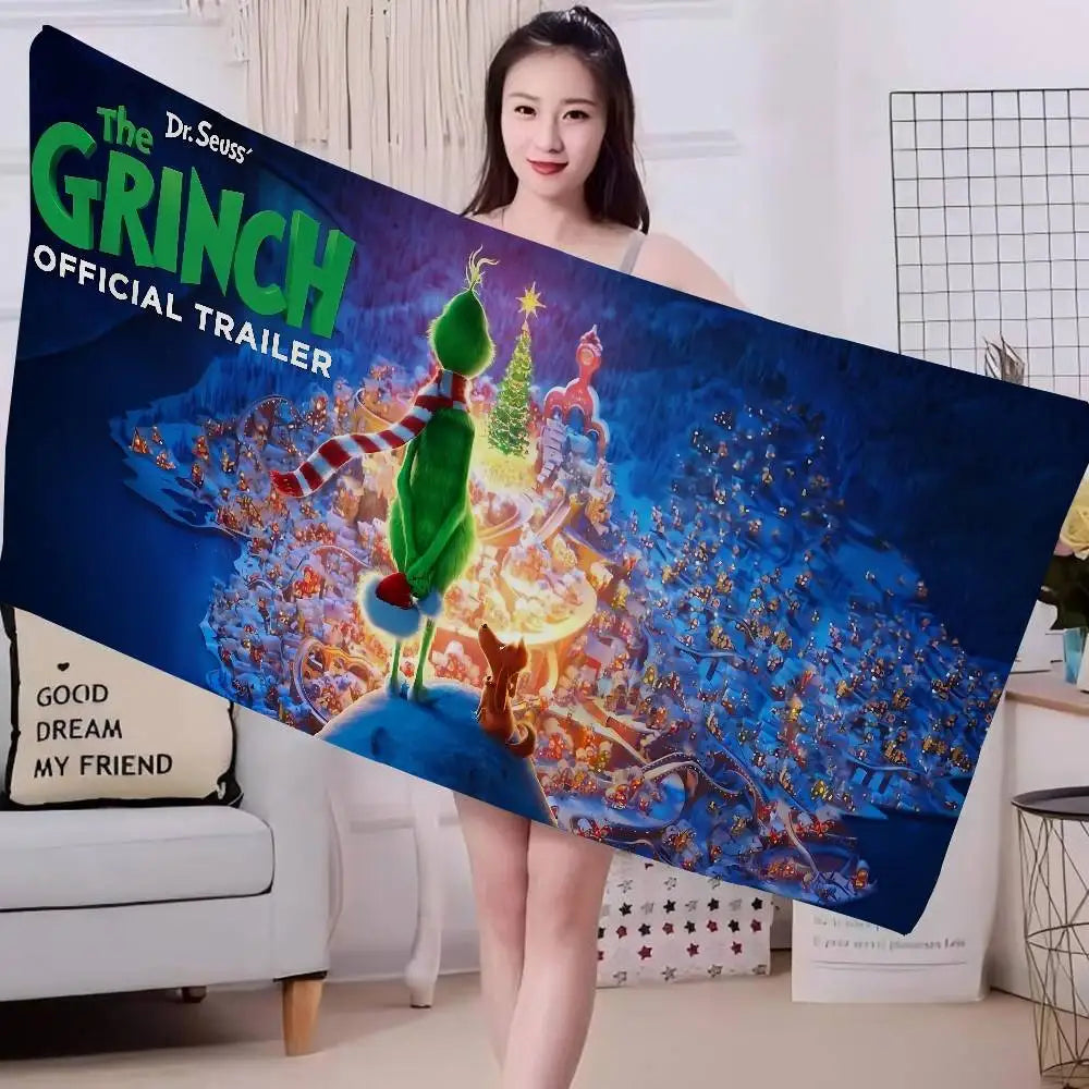 Cartoon Grinch-Inspired Beach Towel - Microfiber Quick-Dry Sand-Free Bath & Pool Towel for Girls | Multiple Sizes (30x30–76x182 cm / 12x12–30x72 in)