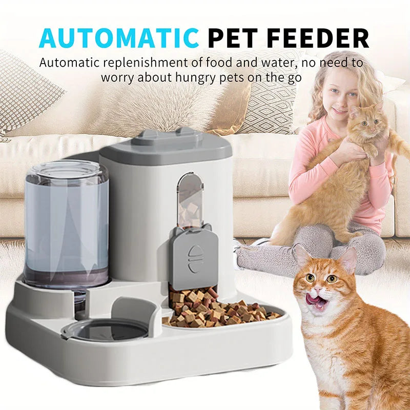 Automatic Pet Feeder with Water Dispenser - Spill-Proof Dual Bowl for Small, Medium and Large Cats and Dogs