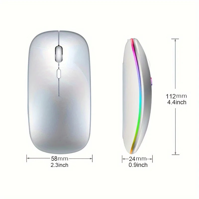 Rechargeable Bluetooth & 2.4GHz Wireless Mouse — Silent Click, RGB, Ergonomic, USB-C Charging for PC Mac iPad Laptop Phone TV