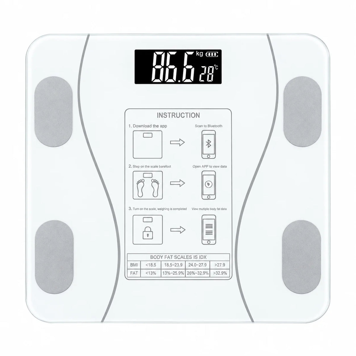 Smart Bluetooth Body Composition Scale Bioimpedance Body Fat & Weight Monitor 180 kg (397 lb)