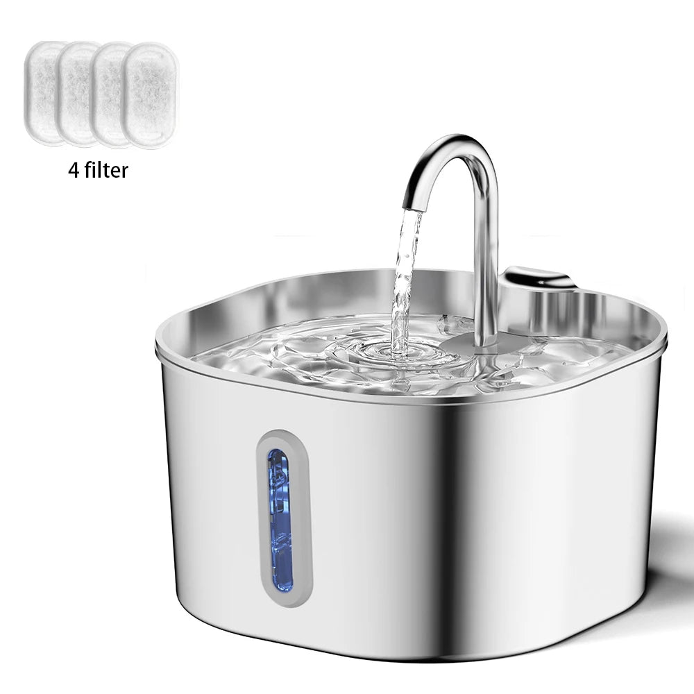Stainless Steel Cat Water Fountain 2.2L (74 fl oz / 0.58 gal) Filtered Pet Water Dispenser with Ultra-Quiet Pump for Cats & Small Dogs