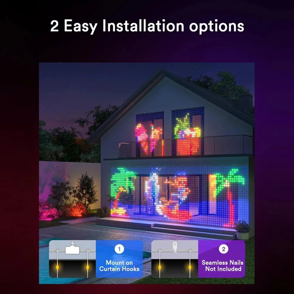 Smart RGB LED Curtain String Lights – App & Remote Control, Music Sync DIY Animated Curtain Lights for Indoor/Outdoor Christmas & Party Decor