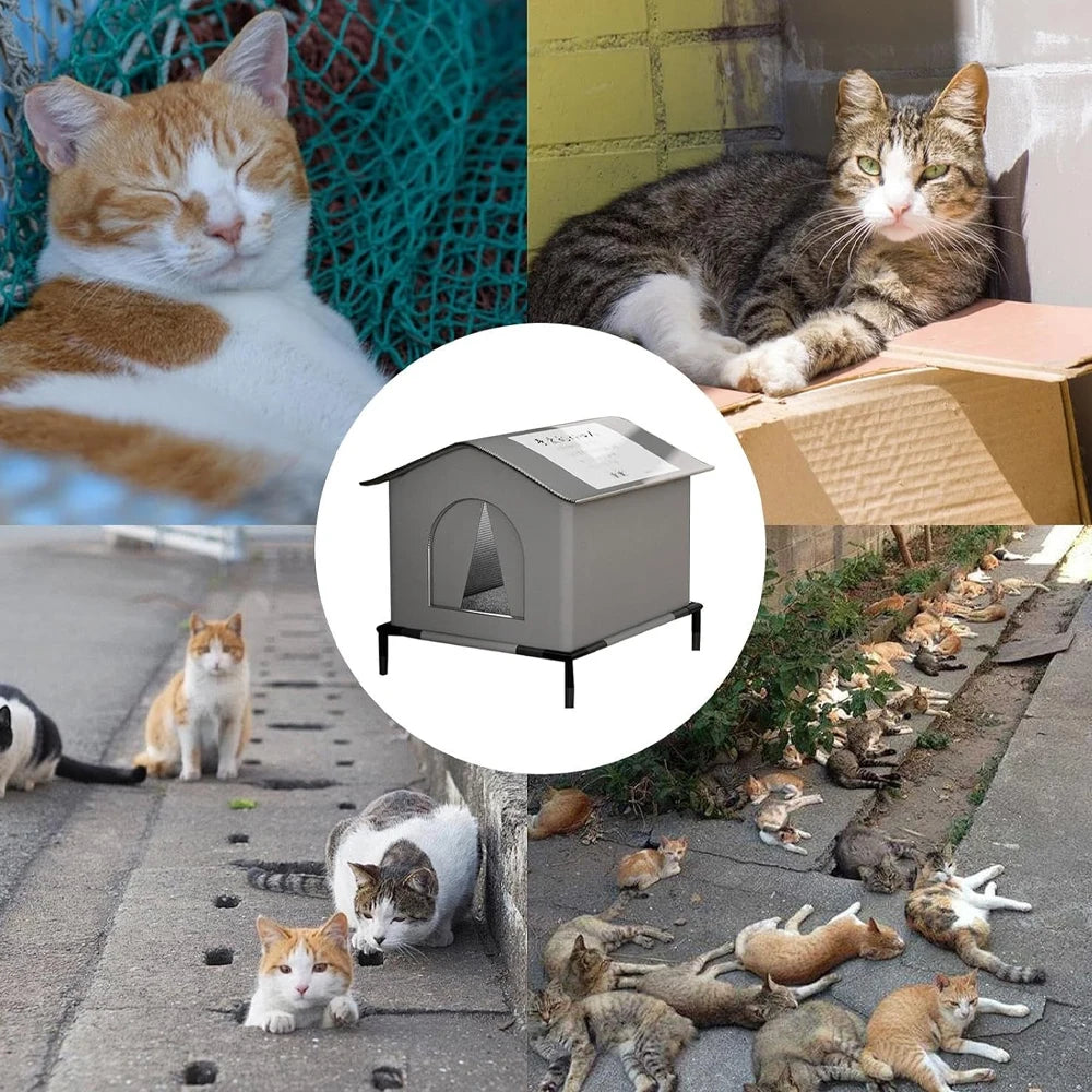 Waterproof Foldable Outdoor Cat House with Mat – Cool Summer Pet Cave Bed for Cats & Small Dogs (3 Sizes Available)