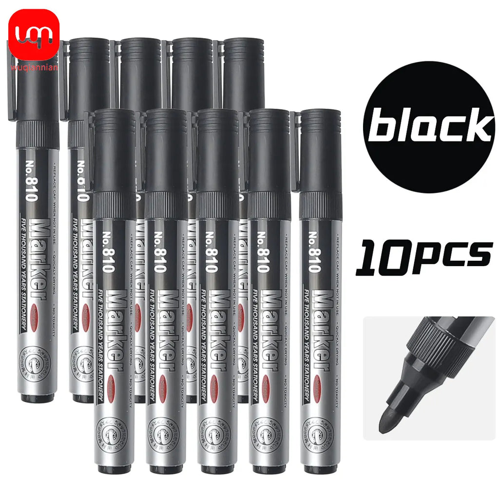 Permanent Oil-Based Marker 2.0mm (0.08 in) Black Ink Waterproof Quick-Dry Multi-Surface, 2/5/10-Pack