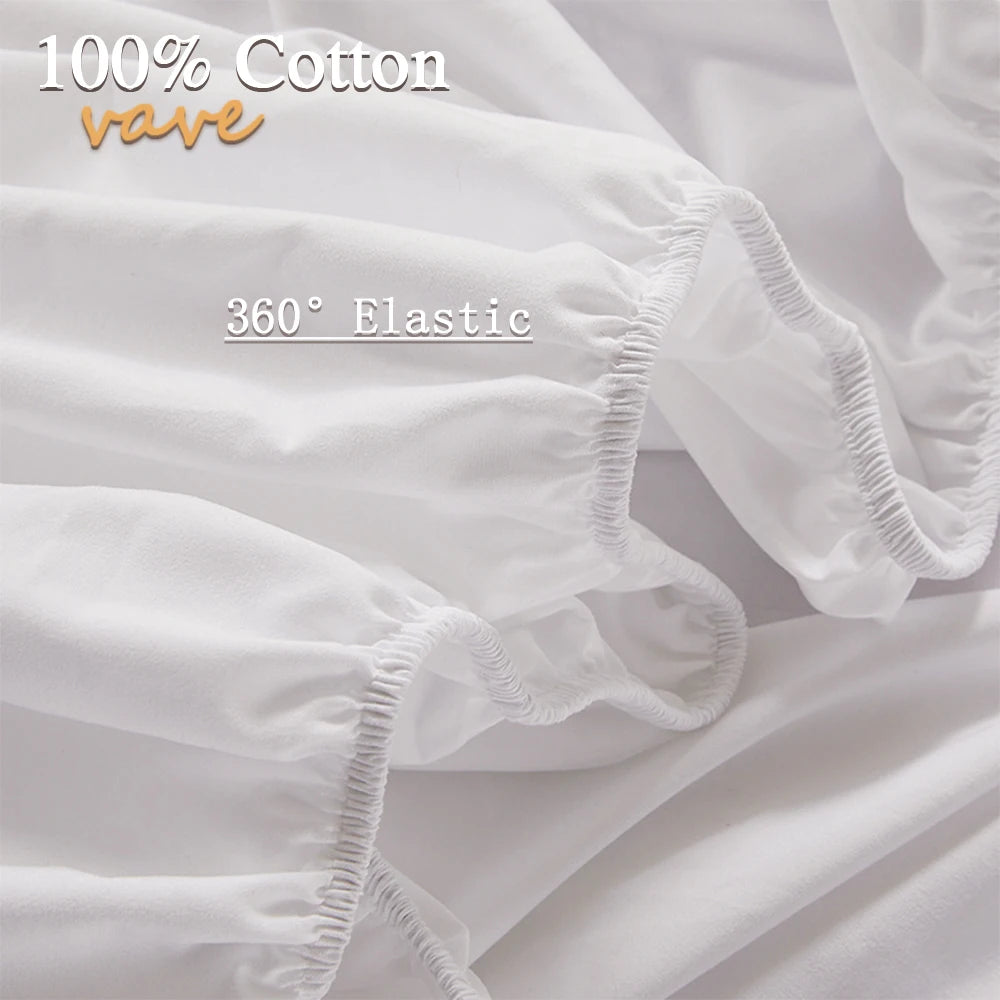 100% Cotton Fitted Sheet – Deep Pocket Elastic Non-Slip Mattress Cover for Twin Full Queen King (Fits Mattress Height up to 26 cm / 10 in)