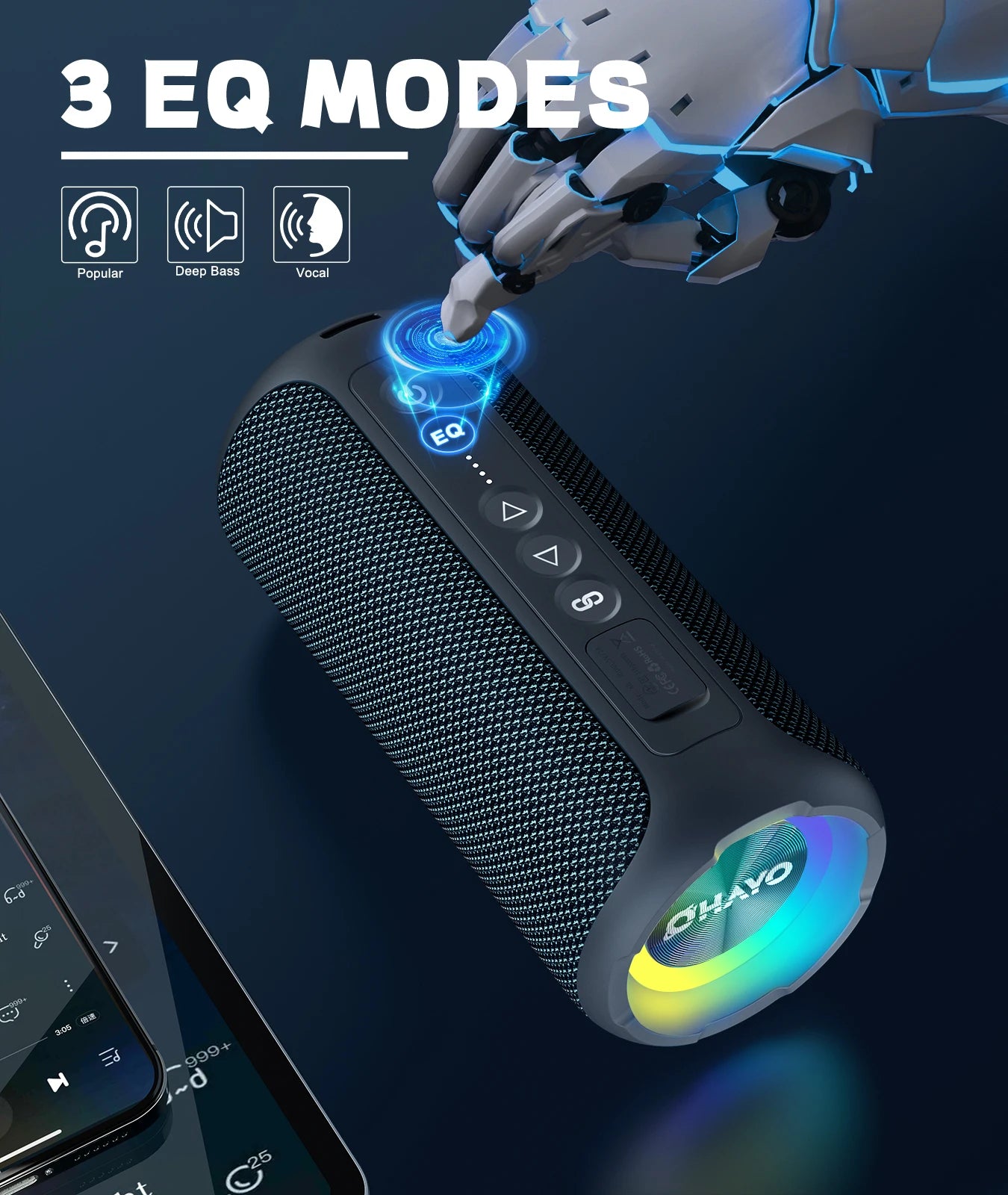 40W Portable Bluetooth Speaker - IPX7 Waterproof, Deep Bass, 30H Playtime, LED Light Show, 3 EQ Modes, Bluetooth 5.3, TF/AUX