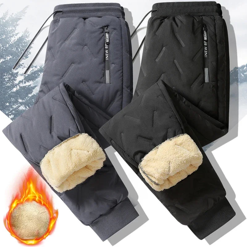 Men's Thermal Fleece Sweatpants Plush Lambswool-Like Lined Windproof Waterproof Casual Pants