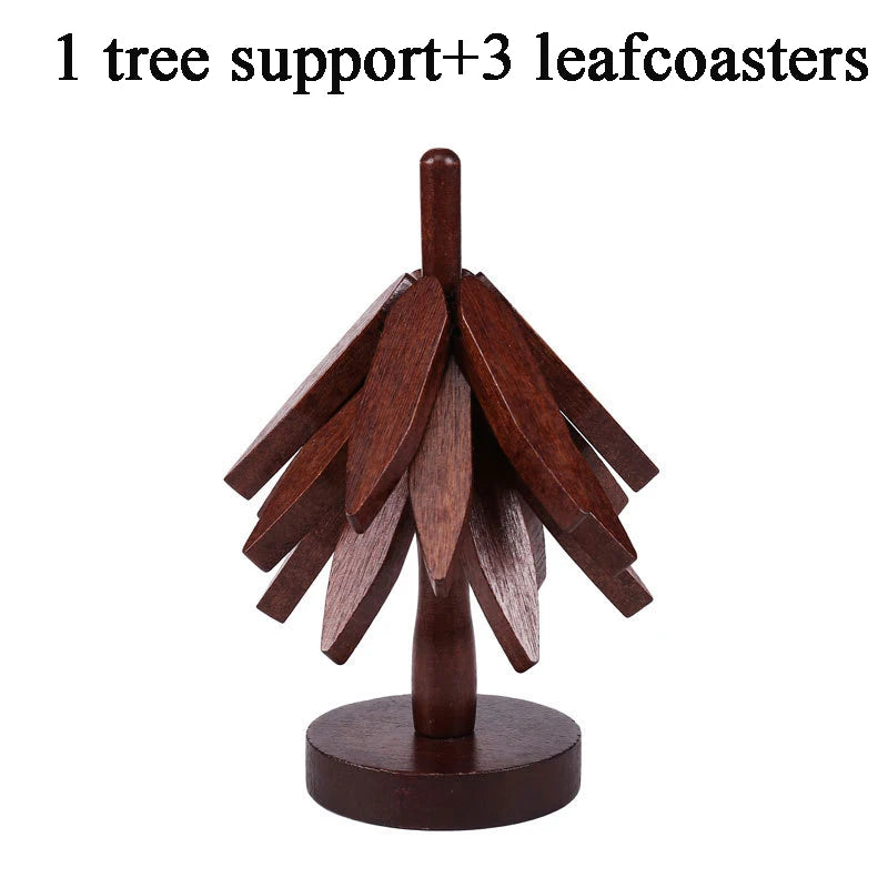 Tree-Shaped Wooden Trivet Set – 4 Foldable Trivets + Stand | Natural Wood Hot Pads for Pots, Teapots & Bowls