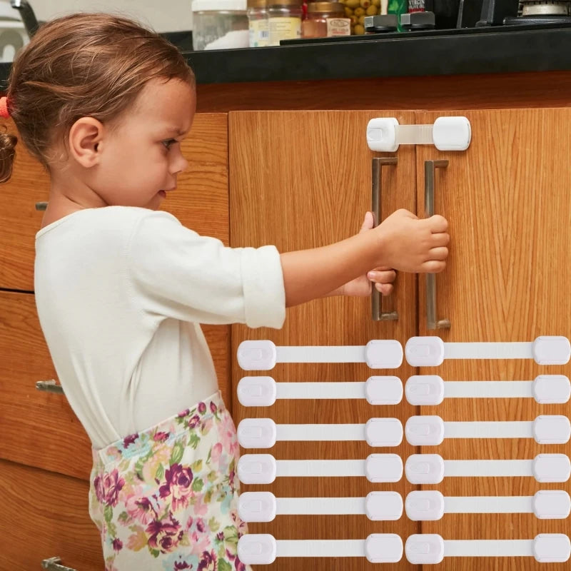 Baby Safety Cabinet Locks – Adhesive Childproof Drawer & Door Latches, Secure Strap Locks for Cabinets & Drawers