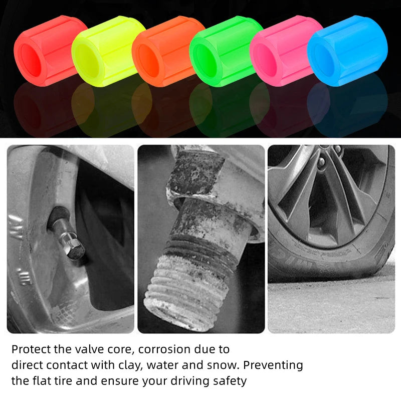 Luminous Tire Valve Caps - 6-Color LED Glowing Wheel Valve Caps for Car & Motorcycle (4/8/20-Pack)