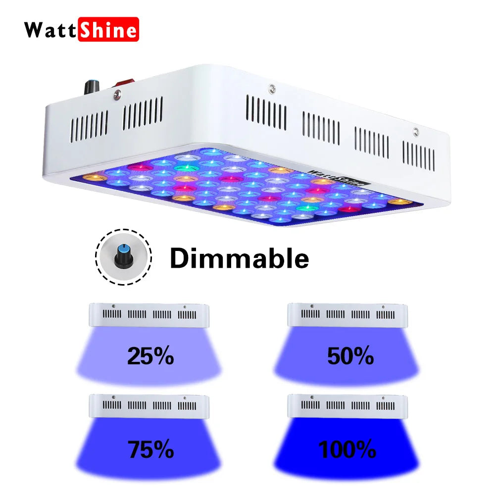 Dimmable LED Aquarium Light 140W/180W, Adjustable Full-Spectrum Coral & Reef Fish Tank Lamp with Dimmer and Clip-On/Hanging Kit