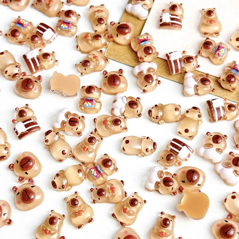 50pcs Cute Resin Capybara Nail Charms for Nail Art