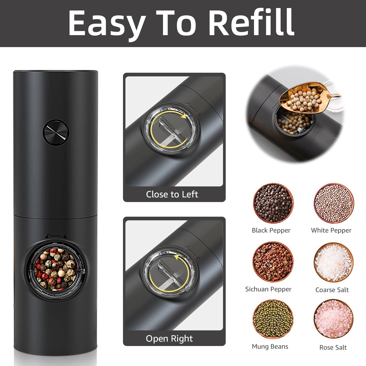 Electric Automatic Salt & Pepper Grinder Set — Battery-Powered Mill with LED Light & Adjustable Coarseness