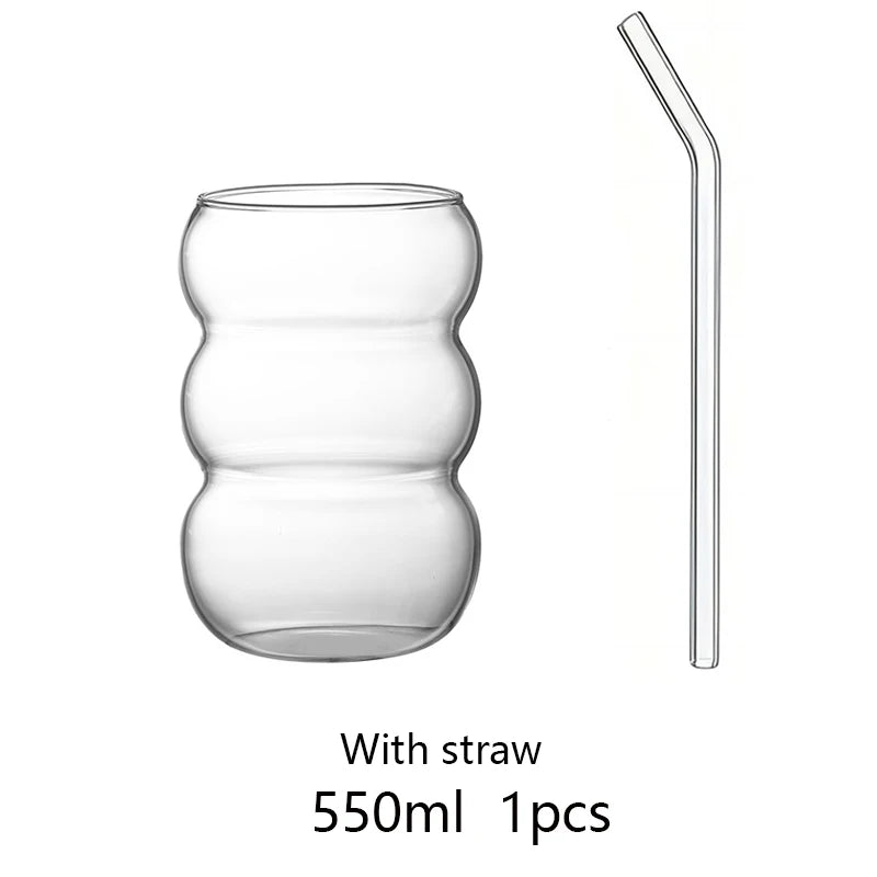 Transparent Glass Tumbler with Straw — 12 fl oz (350 ml) & 18.6 fl oz (550 ml) Cold Coffee, Juice & Cocktail Glass