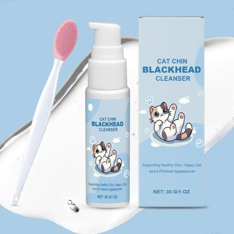 Chin Cleaner for Cats & Dogs 30g — Blackhead & Acne Cleansing Lotion with Dual-Sided Brush, Tooth Stain & Tartar Remover
